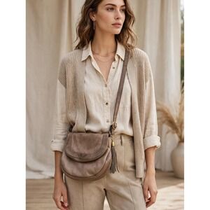 Soft Leather Crossbody Bag Italian Taupe Brown Small Boho Tassel Casual Capsule